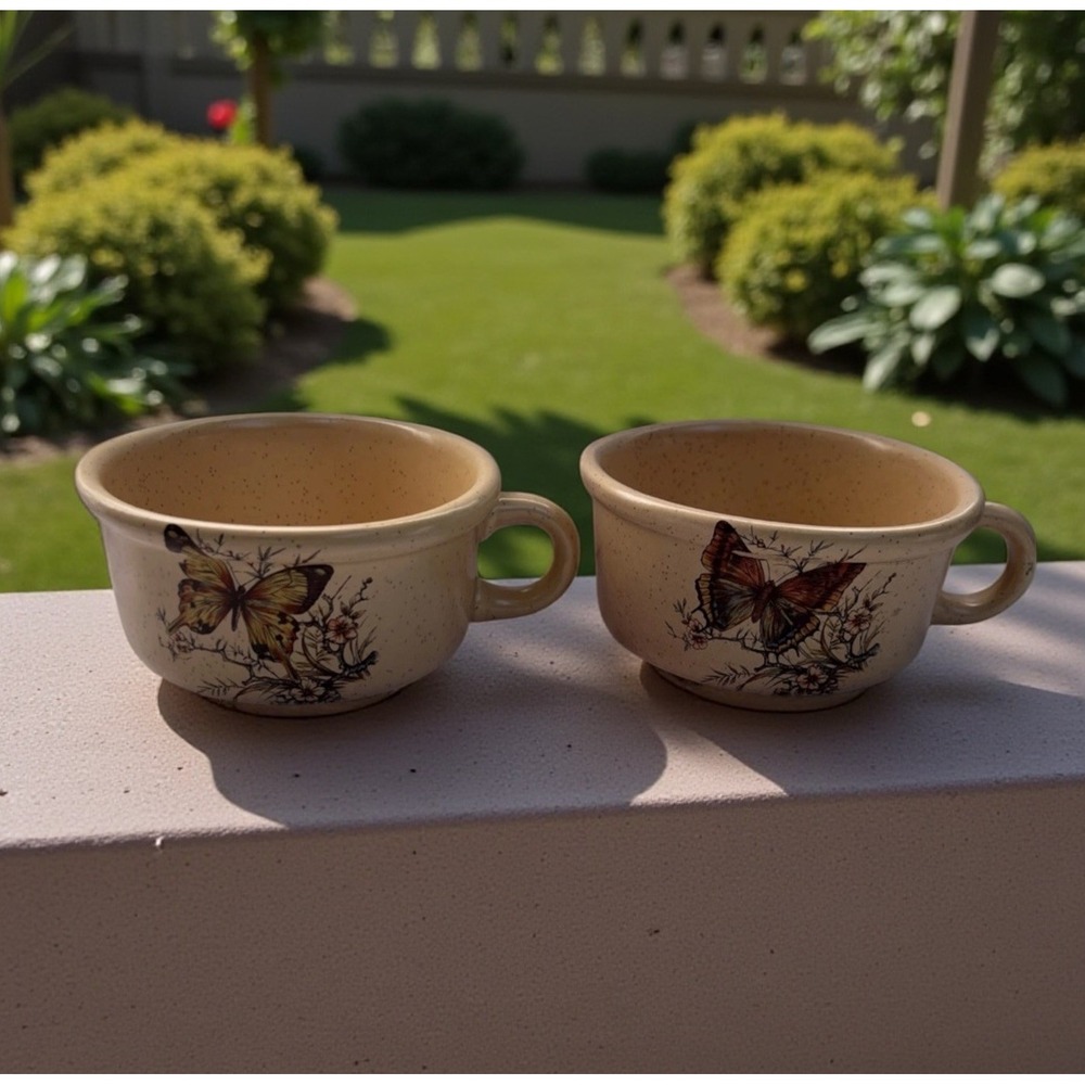 Treasure Craft Crockery VTG Butterfly Soup Chili Mug Cup Bowl Set of 2 USA EUC